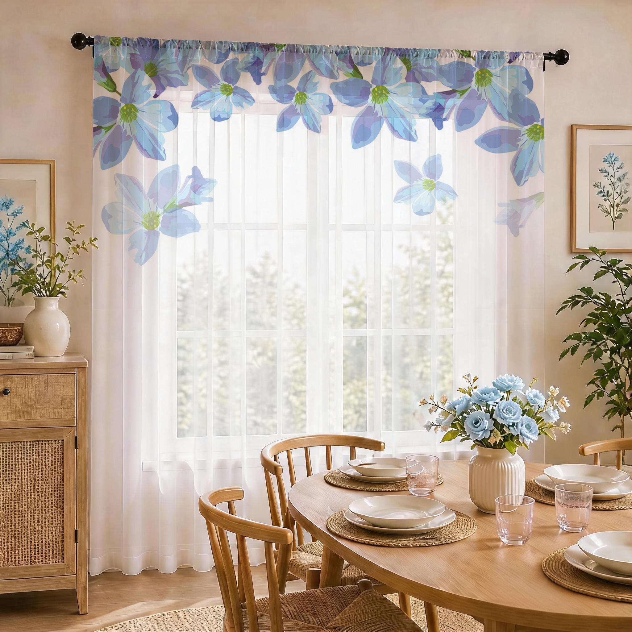 Blue Floral Gradient Sheer Cur - Good Floral & Wedding Decor Supply recensione e prezzo