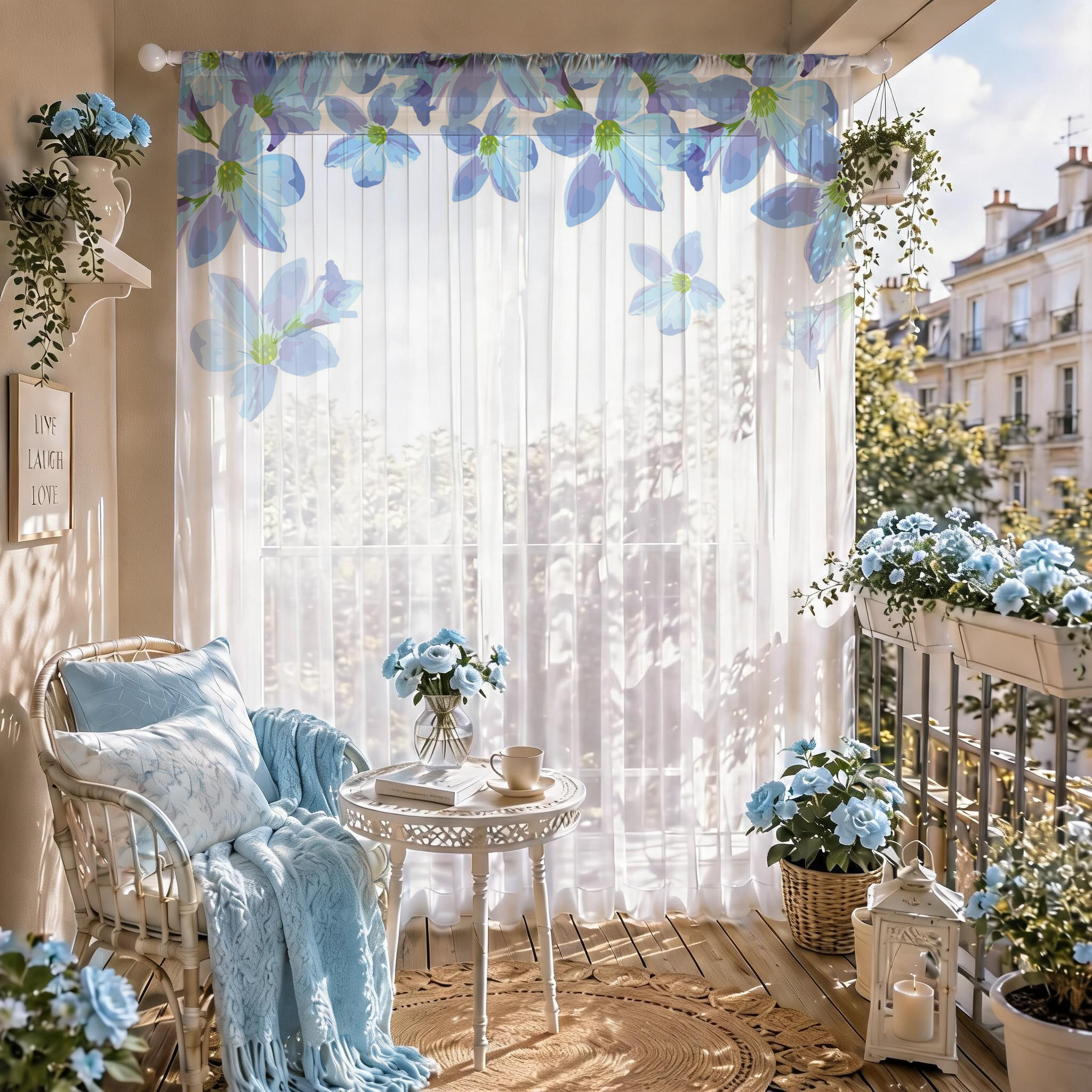 Blue Floral Gradient Sheer Cur - Good Floral & Wedding Decor Supply recensione e prezzo