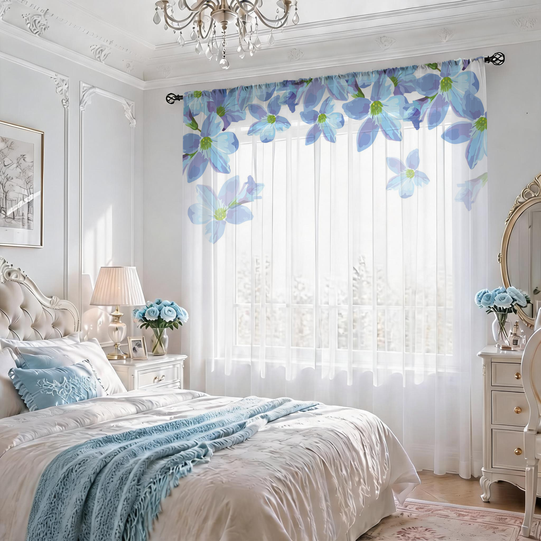 Blue Floral Gradient Sheer Cur - Good Floral & Wedding Decor Supply recensione e prezzo